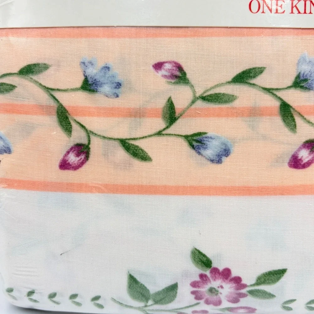 Vintage Utica Garden Trellis King Flat Sheet 1985 Floral Percale Made in USA NEW